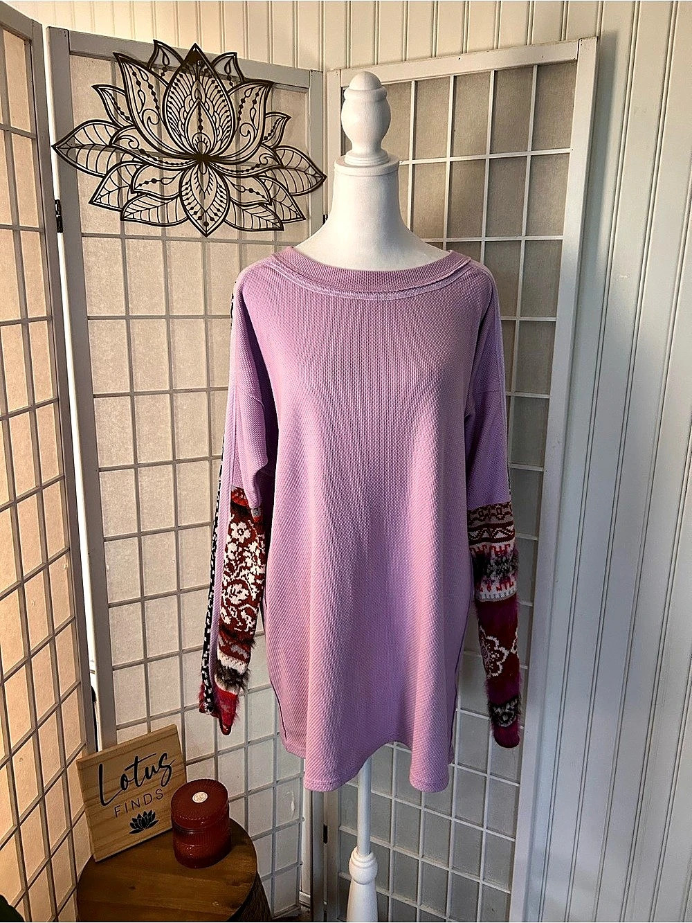 Free People Patterned Sleeve Sweater Size Medium